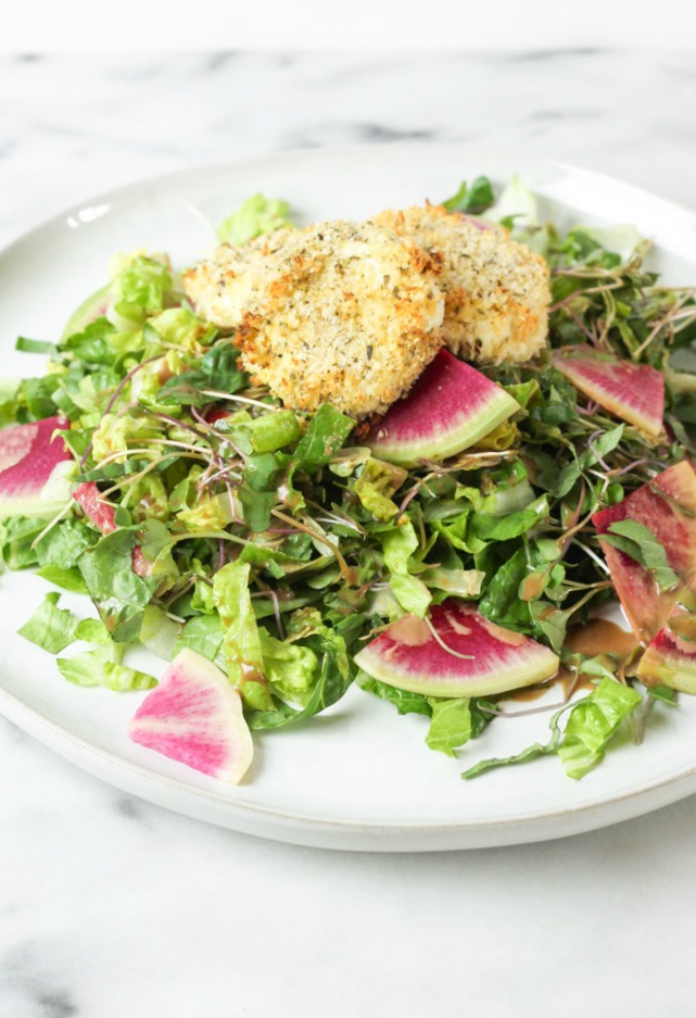 Herb Loaded Salad w/ Crispy Baked Goat Cheese Medallions